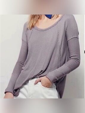 Free People Textured Long-Sleeve Tunic in Dusty Lavender Gray/Purple